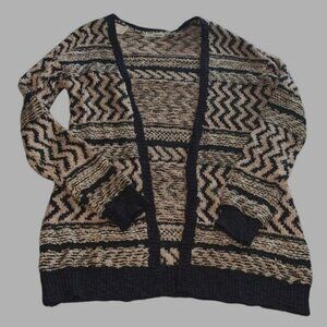 Maurices Womens M Open Front Cardigan Sweater Navy & Beige Zigzag Acrylic Blend